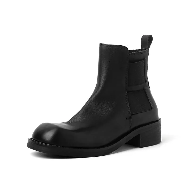 40mm Block Heel Boots Classic Women's Leather Chelsea Boots in Black/Brown