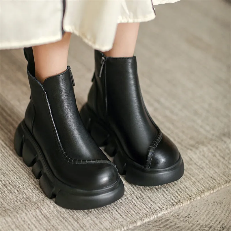 60mm Platform Boots Classic Women's Leather Chelsea Boots in Black/Coffee