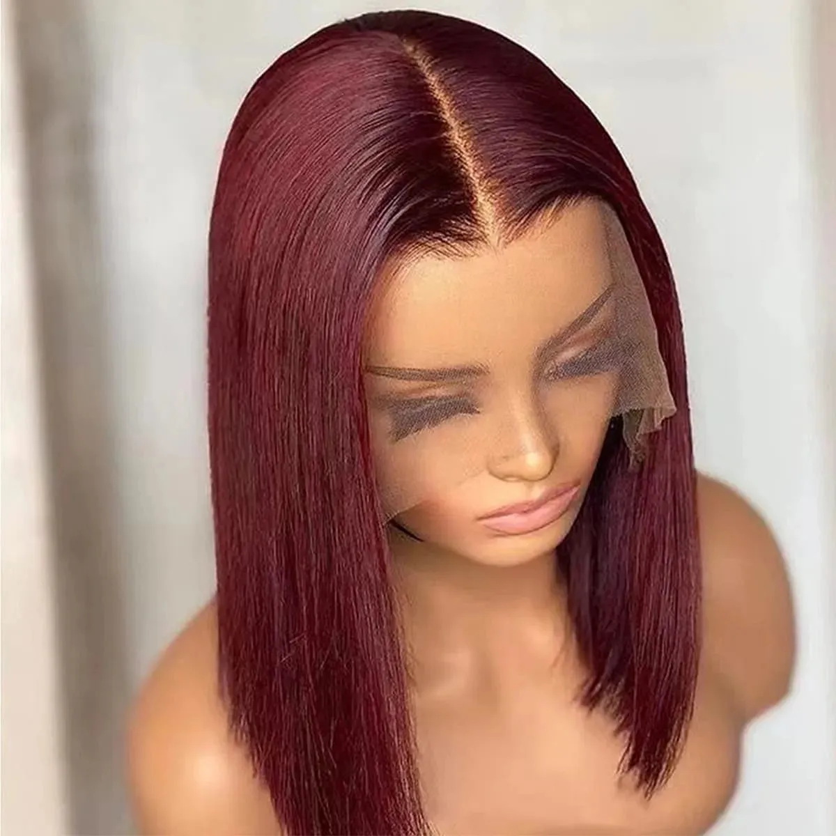 99J Burgundy Short Bob Wig 13X4 Lace Front Wigs for Black Women Brazilian Human Hair Red Highlighted Colored T Part Lace Wig