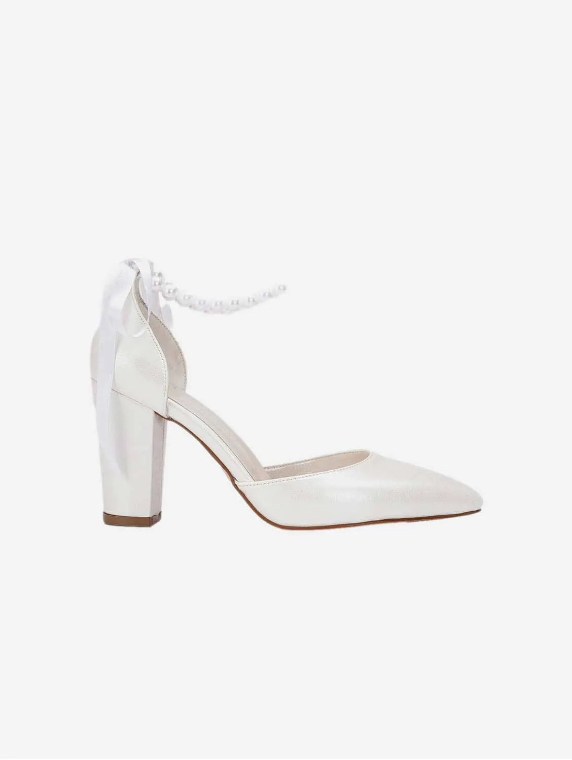 Agnes Vegan Leather Pearl Wedding Heels | Ivory