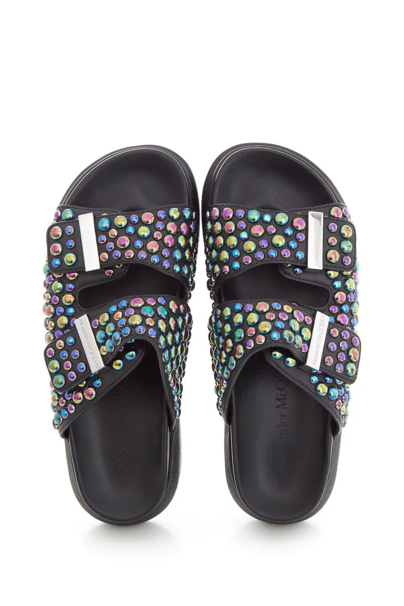 Alexander McQueen Black Leather Multicolor Studded Hybrid Sandals SZ 37