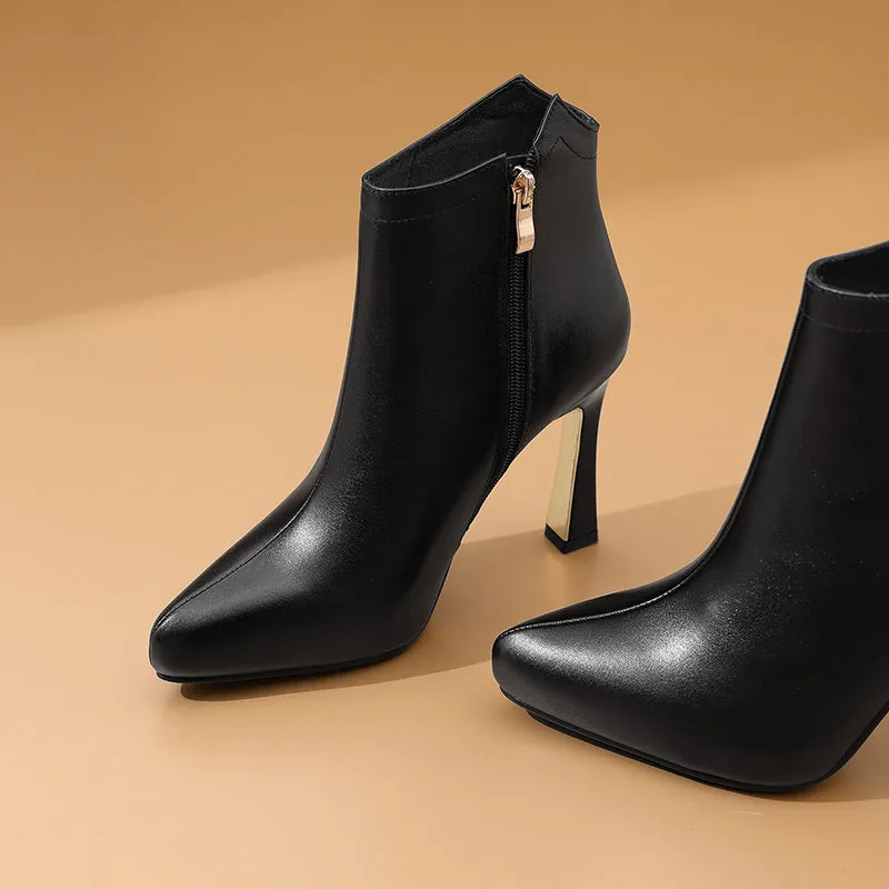 AlliChic Pointed Toe Platform Heel Ankle Boots