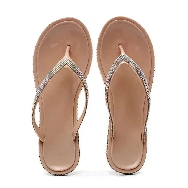 AMOZAE-- Transparent Rhinestone Flip Flops