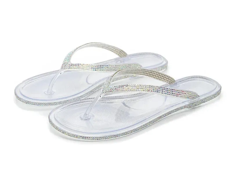 AMOZAE-- Transparent Rhinestone Flip Flops