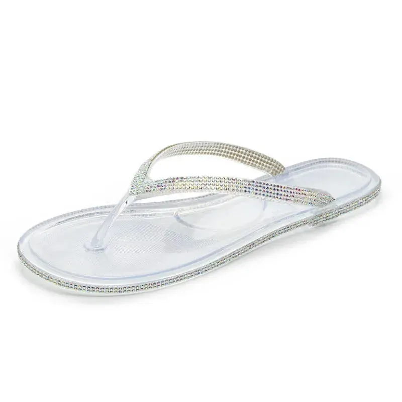 AMOZAE-- Transparent Rhinestone Flip Flops