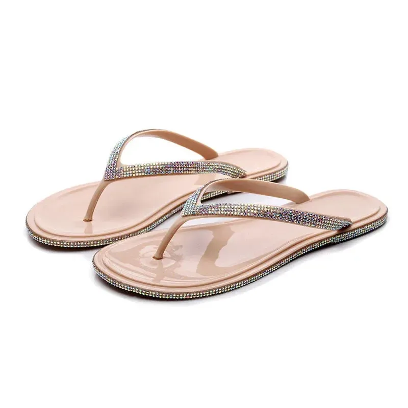 AMOZAE-- Transparent Rhinestone Flip Flops