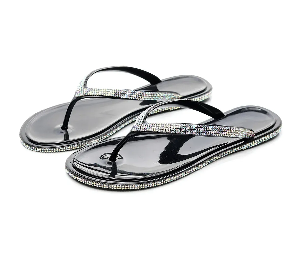 AMOZAE-- Transparent Rhinestone Flip Flops