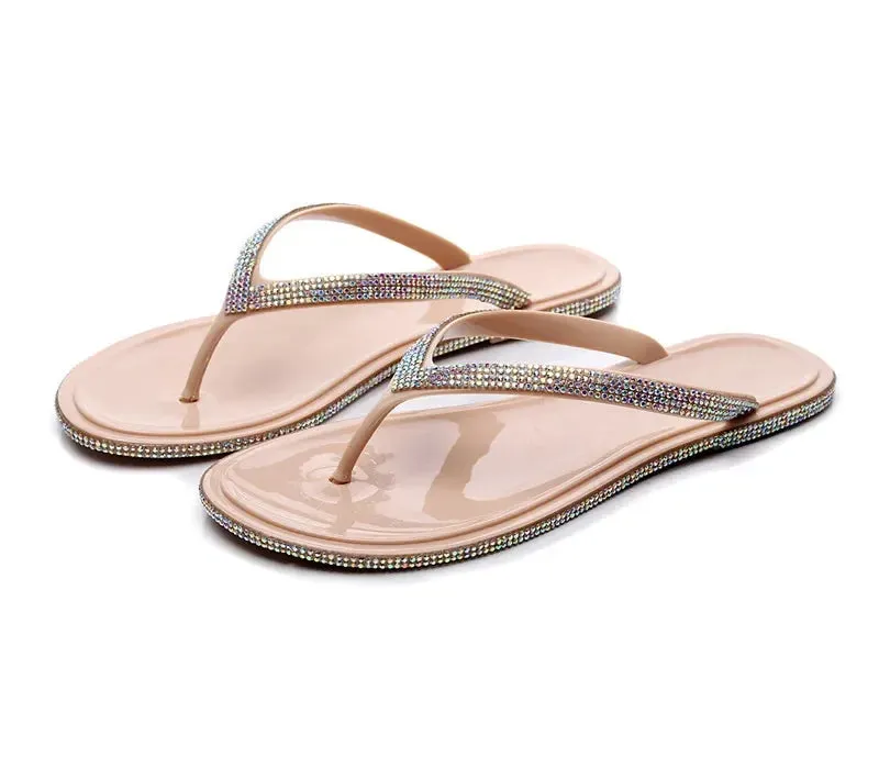 AMOZAE-- Transparent Rhinestone Flip Flops