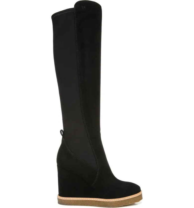 Andora Knee High Wedge Boot - Black Suede