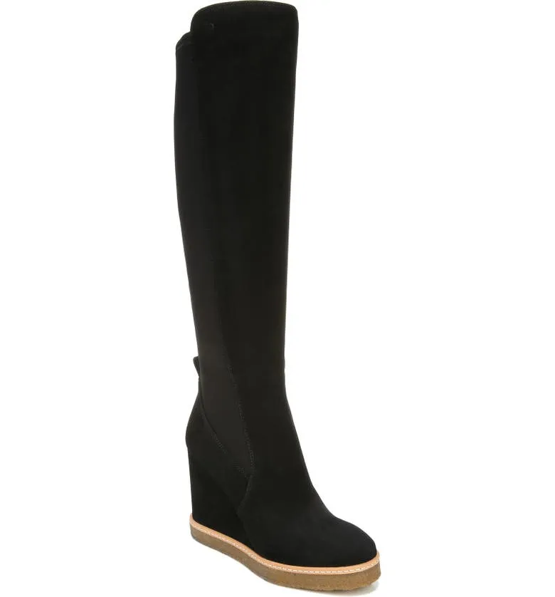 Andora Knee High Wedge Boot - Black Suede