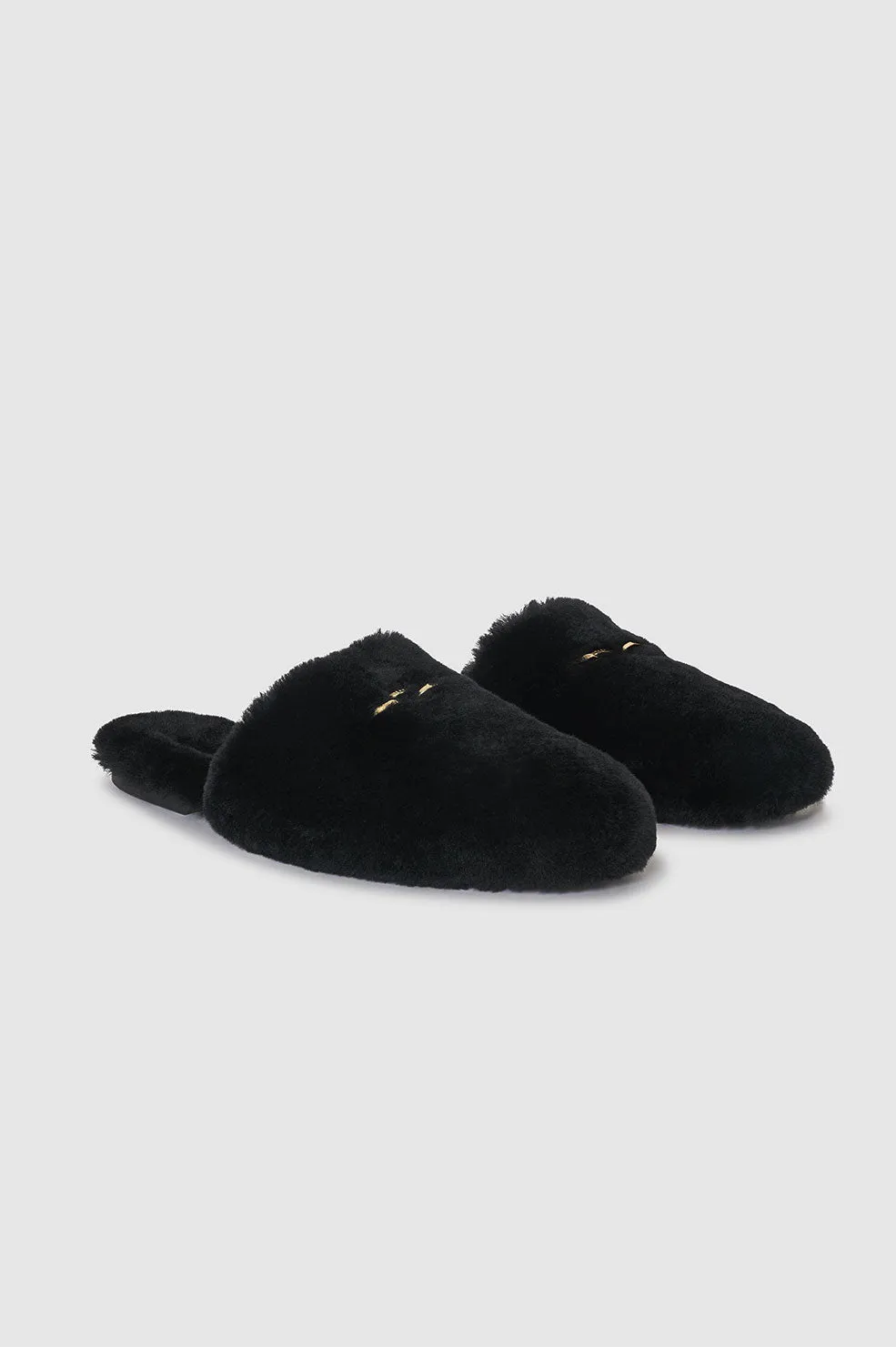 Anine Bing - Shearling Mules in Black