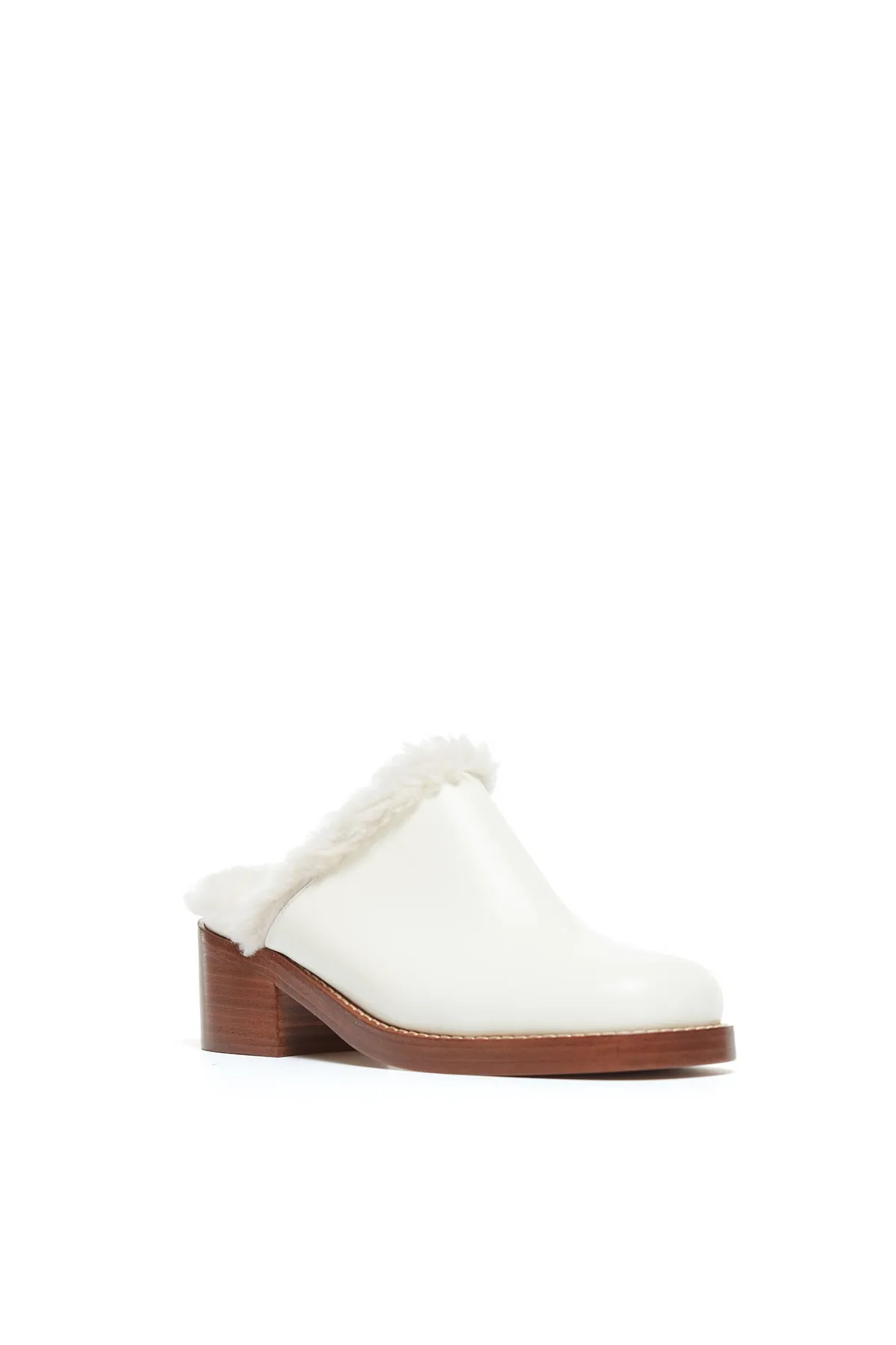 Armin Fur Mules in Cream Leather