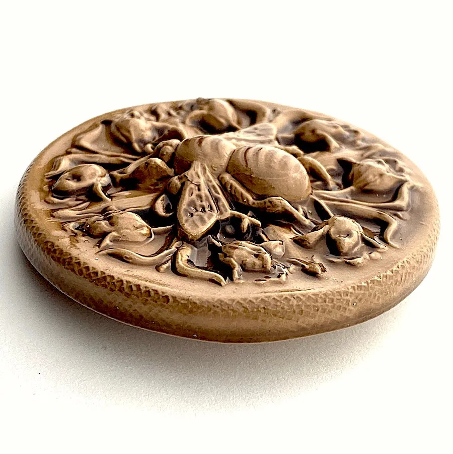 Bee and Flowers Art Stone Button by Susan Clarke 2" #SC-2015