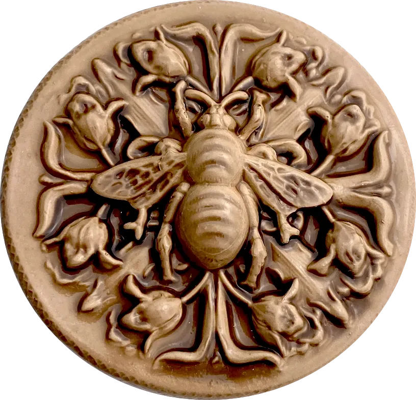 Bee and Flowers Art Stone Button by Susan Clarke 2" #SC-2015