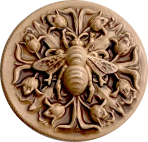 Bee and Flowers Art Stone Button by Susan Clarke 2" #SC-2015