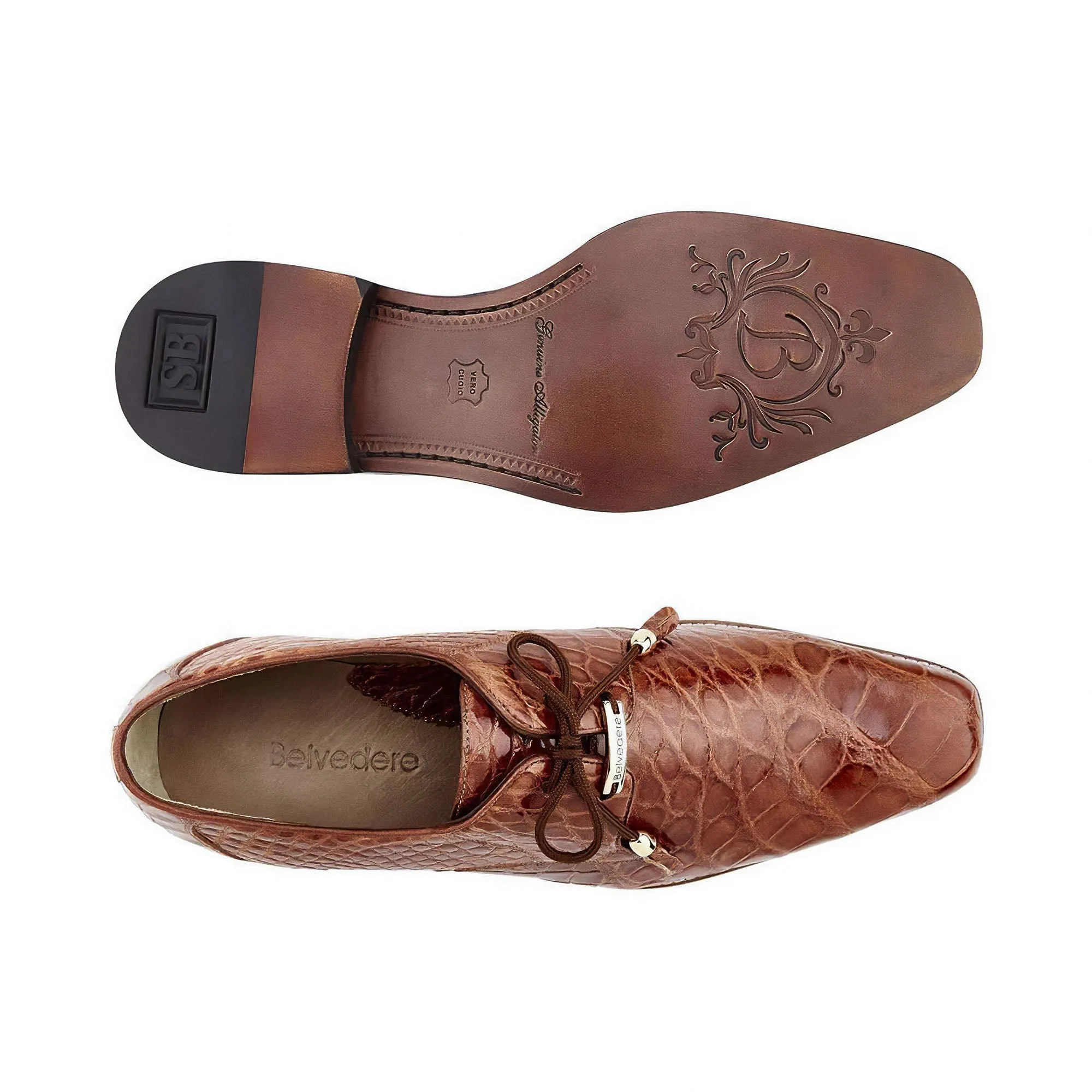 Belvedere Lago in Cognac Genuine Alligator Oxfords