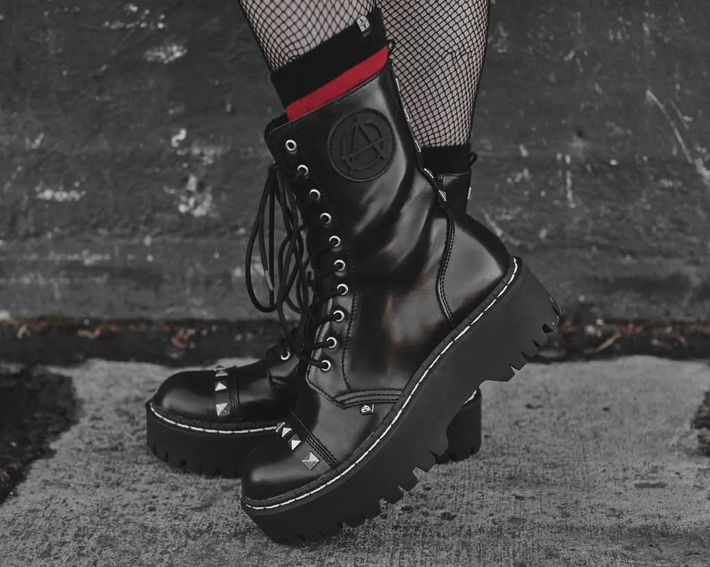 Black 10-Eye Spiked Anarchic Dino Boot