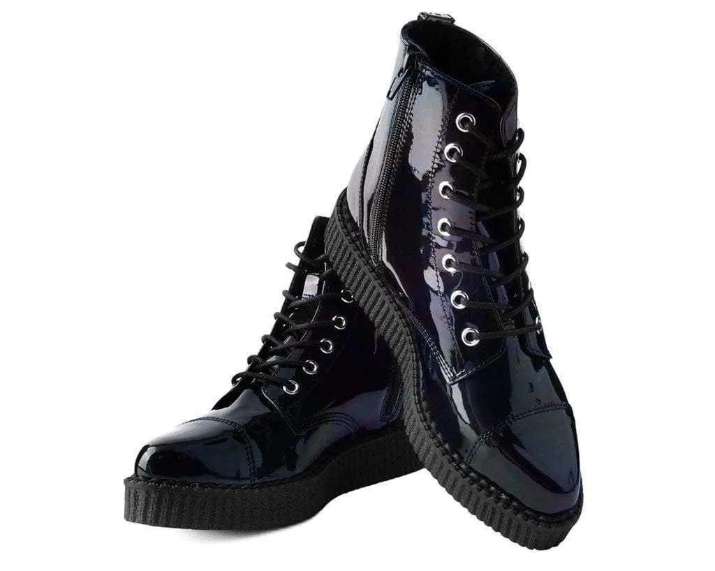 Black Hologram Pointed Lace Up Boot