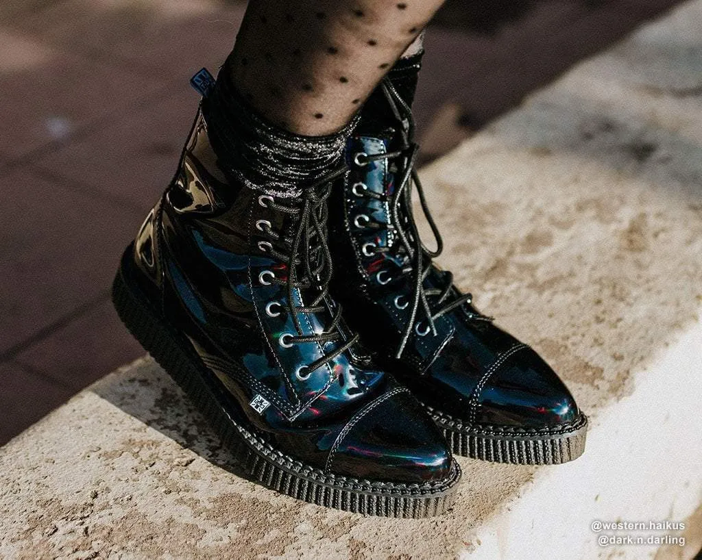 Black Hologram Pointed Lace Up Boot