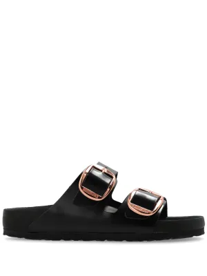 Black Leather Big Buckle Sandals