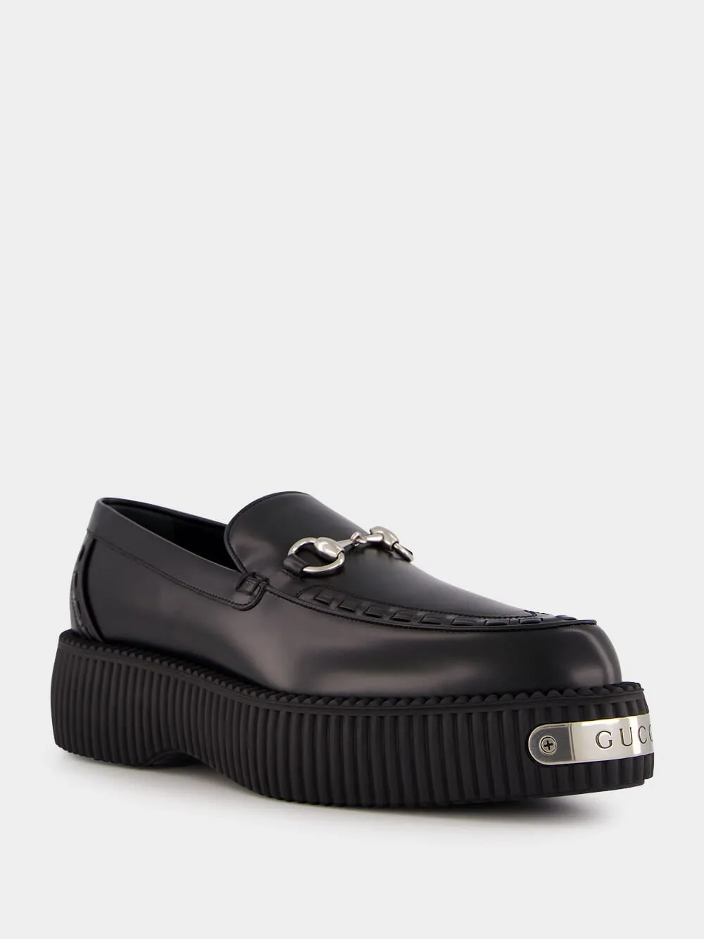 Black Leather Horsebit Creeper Shoes