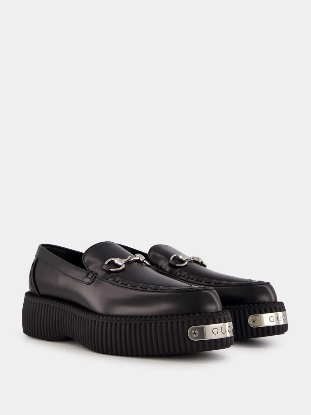 Black Leather Horsebit Creeper Shoes