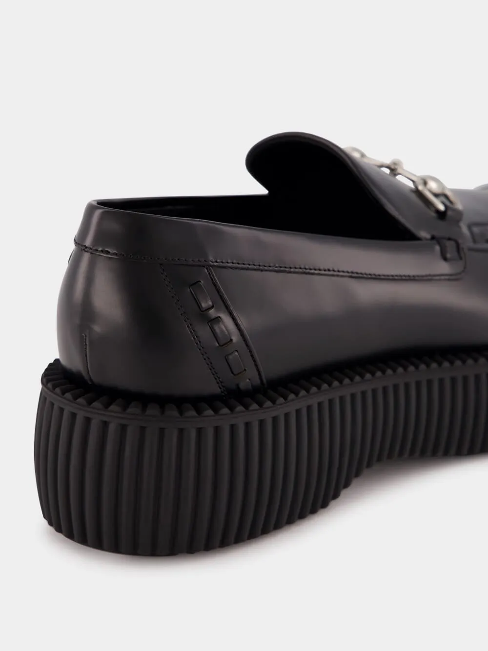 Black Leather Horsebit Creeper Shoes