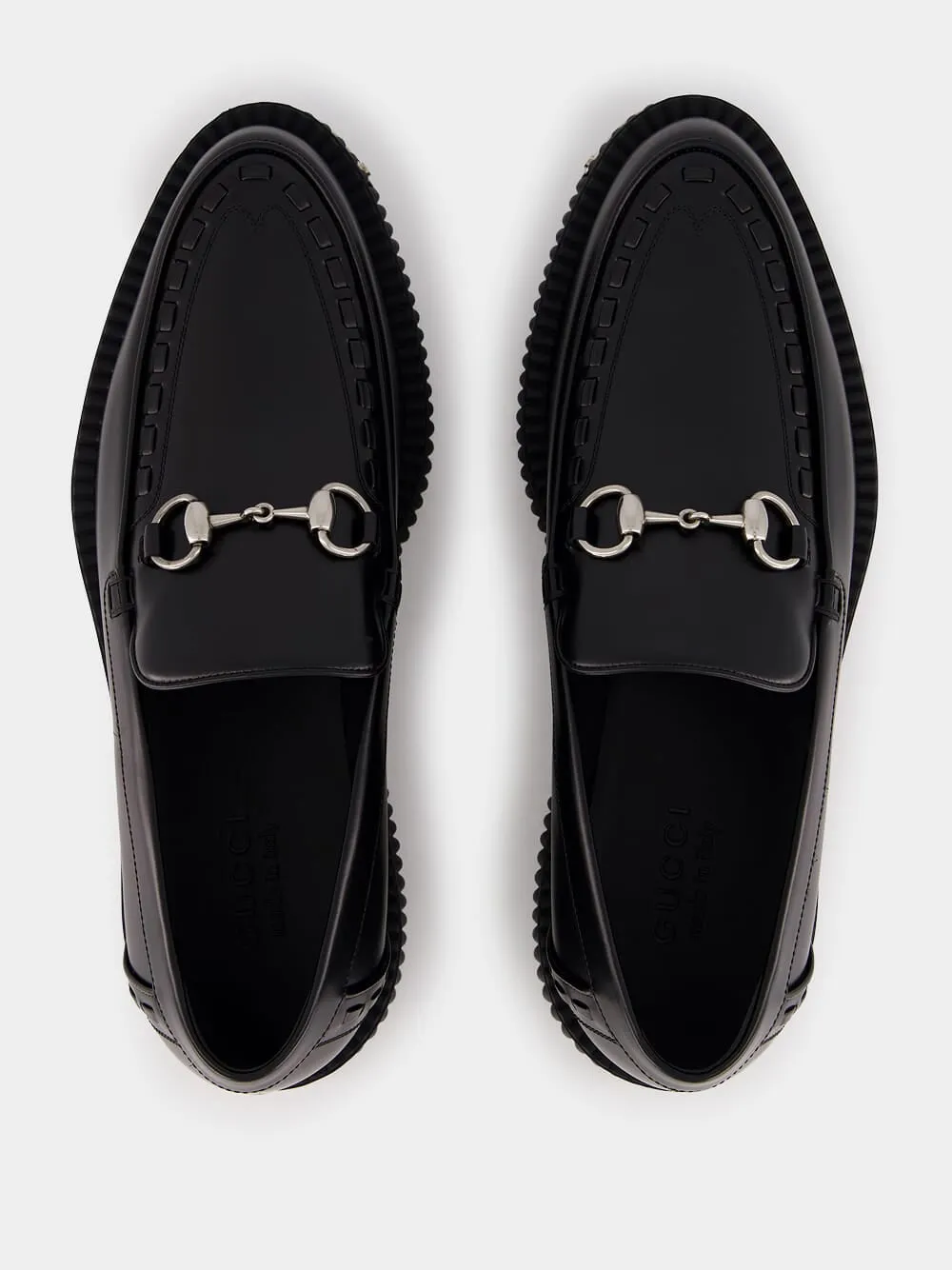 Black Leather Horsebit Creeper Shoes