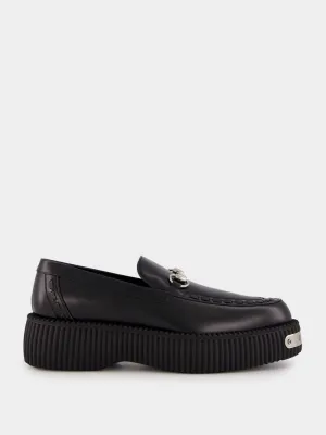 Black Leather Horsebit Creeper Shoes