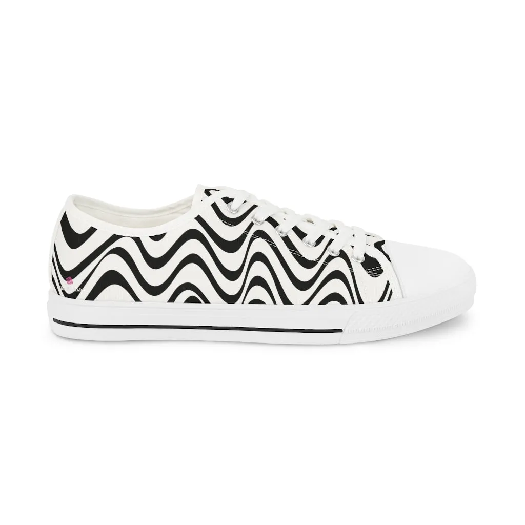 Black White Wavy Men's Shoes, Best Men's Black and White Waves Abstract Best Printed Low Top Sneakers (US Size: 5-14)