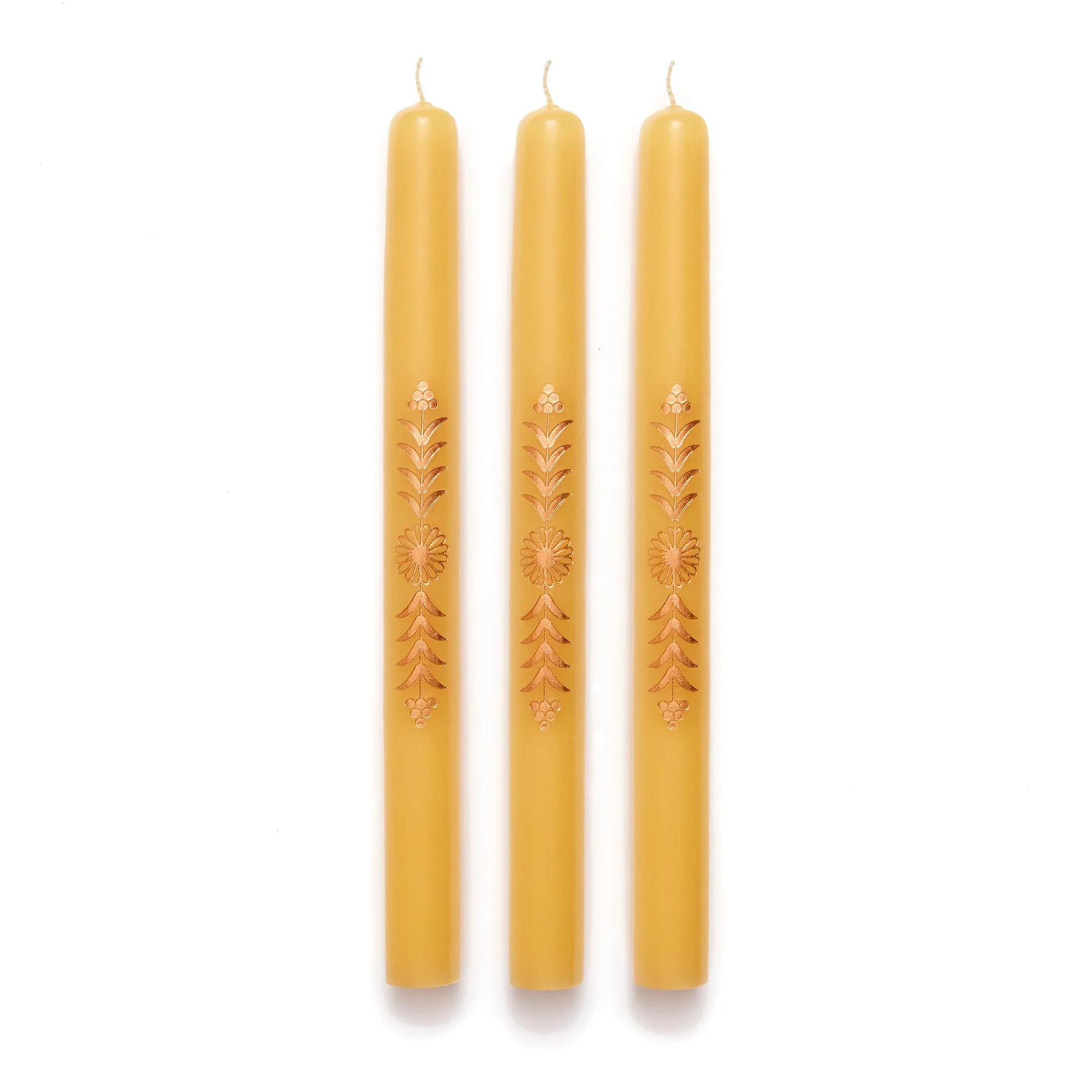 Bronze Floral Taper Candle, Set of Three