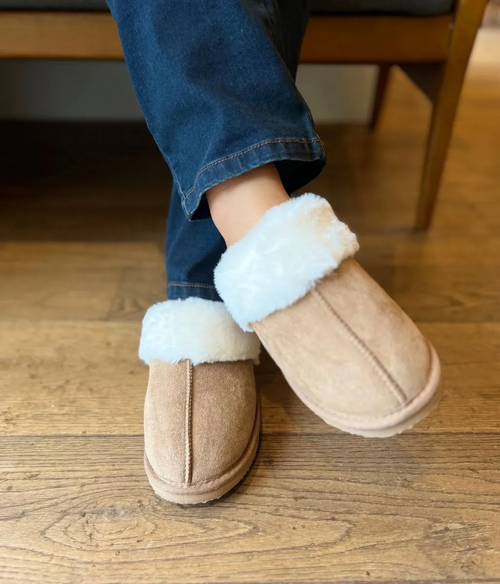 Camel Faux Fur Mule Slippers