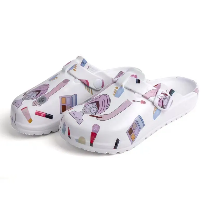 Cartoon Pattern Pillow Mules Slip On Shoes Soft Sole Buckle Belt Platform Casual Slides