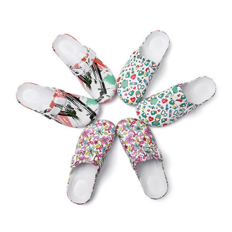 Cartoon Pattern Pillow Mules Slip On Shoes Soft Sole Buckle Belt Platform Casual Slides