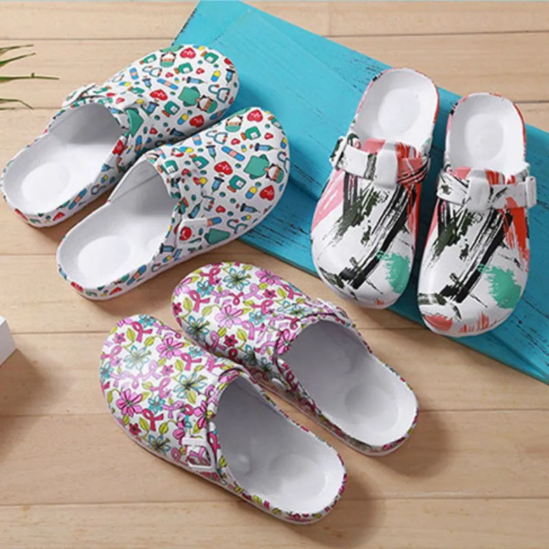 Cartoon Pattern Pillow Mules Slip On Shoes Soft Sole Buckle Belt Platform Casual Slides