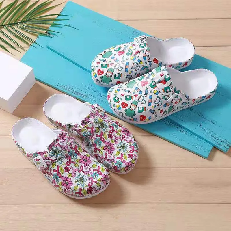 Cartoon Pattern Pillow Mules Slip On Shoes Soft Sole Buckle Belt Platform Casual Slides