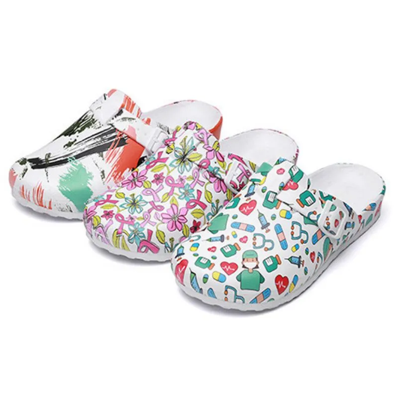 Cartoon Pattern Pillow Mules Slip On Shoes Soft Sole Buckle Belt Platform Casual Slides