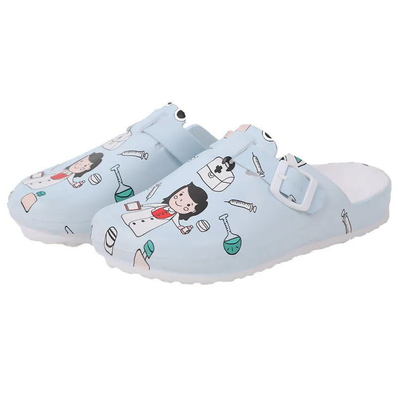 Cartoon Pattern Pillow Mules Slip On Shoes Soft Sole Buckle Belt Platform Casual Slides