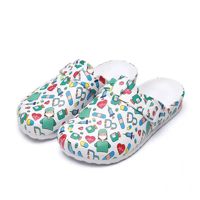 Cartoon Pattern Pillow Mules Slip On Shoes Soft Sole Buckle Belt Platform Casual Slides