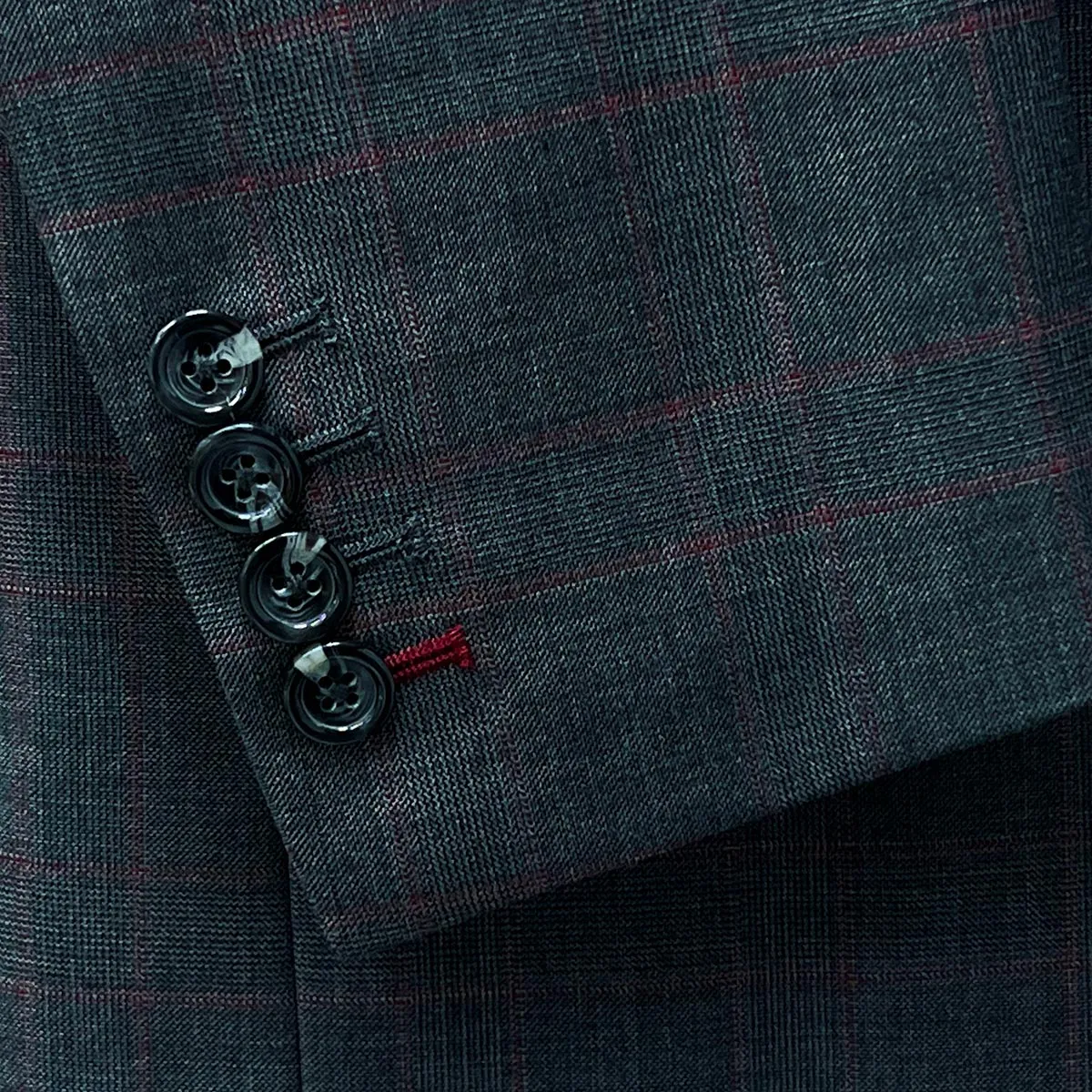 Charcoal Grey with Red Checkered Windowpane Men's Suit