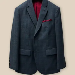 Charcoal Grey with Red Checkered Windowpane Men's Suit