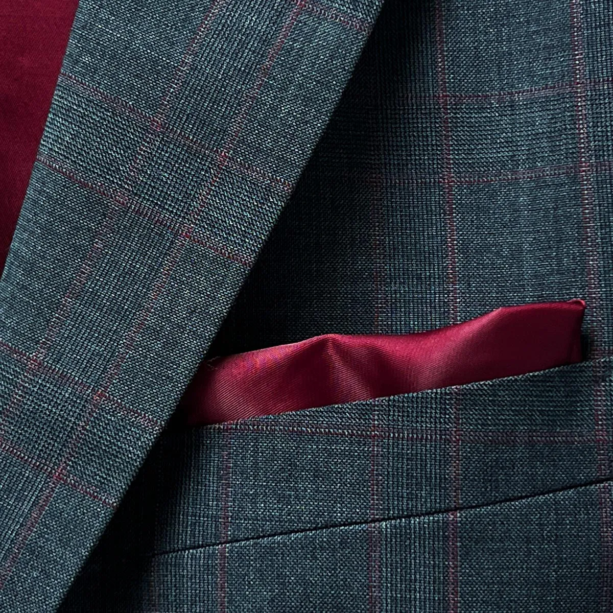 Charcoal Grey with Red Checkered Windowpane Men's Suit