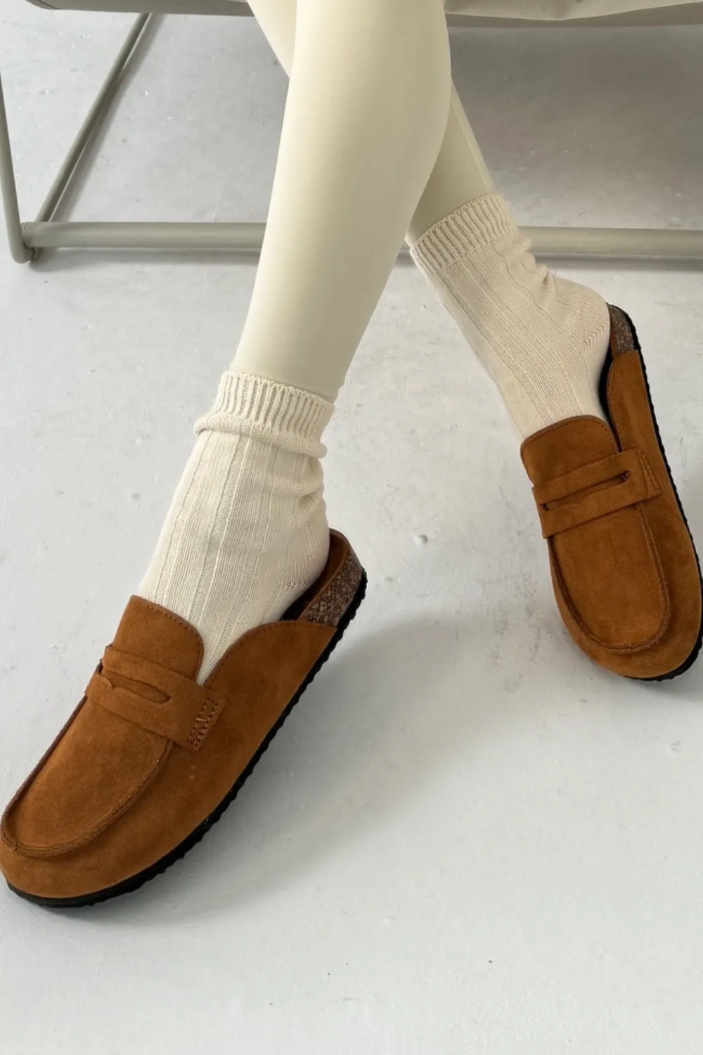 Charlotte camel faux suede mules