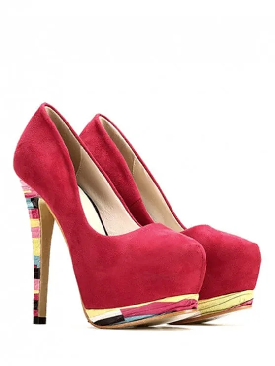 Cheap Colorful Heel Platfom Flock Pumps