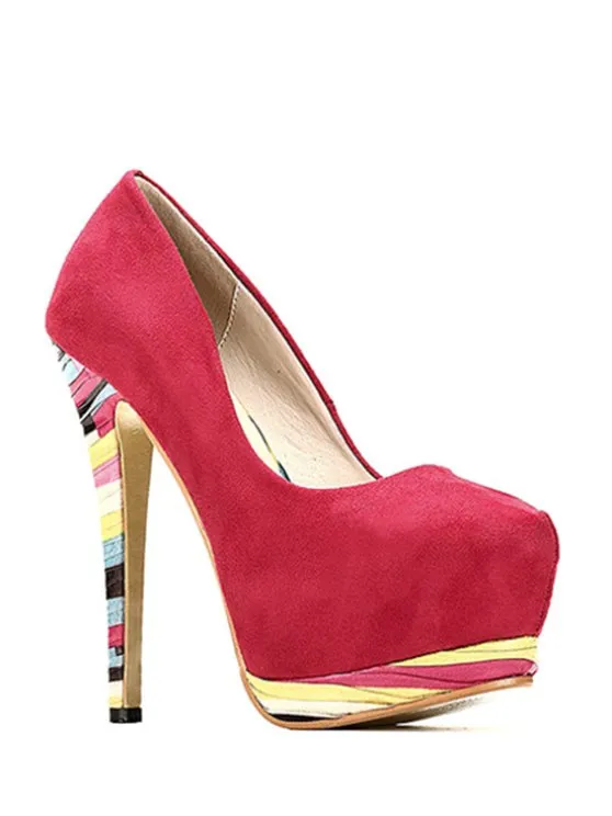 Cheap Colorful Heel Platfom Flock Pumps