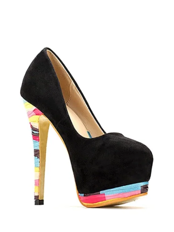 Cheap Colorful Heel Platfom Flock Pumps