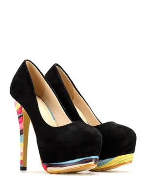 Cheap Colorful Heel Platfom Flock Pumps