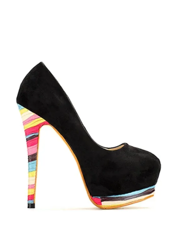 Cheap Colorful Heel Platfom Flock Pumps