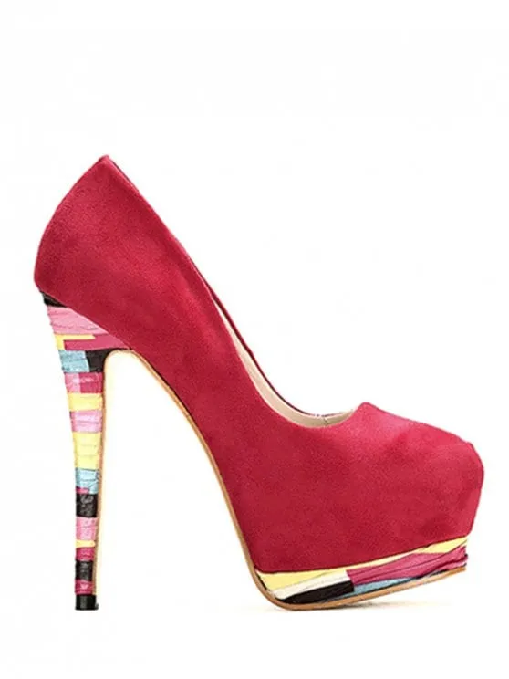 Cheap Colorful Heel Platfom Flock Pumps