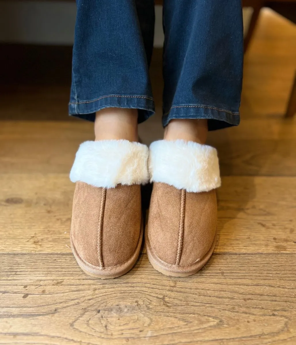 Chestnut Faux Fur Mule Slippers